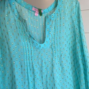 Lilly Pulitzer Colby Silk Blouse XL pintuck metallic